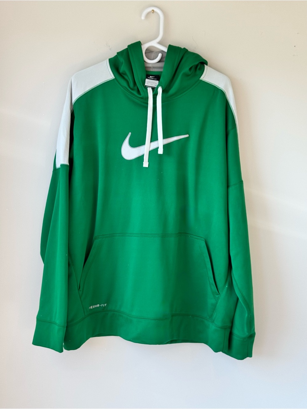 Nike Therma-FIT Green Hoodie Sweatshirt XXL White Swoosh Pullover